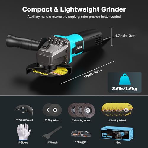 Avhrit 10-Amp Corded Angle Grinder with Accessories