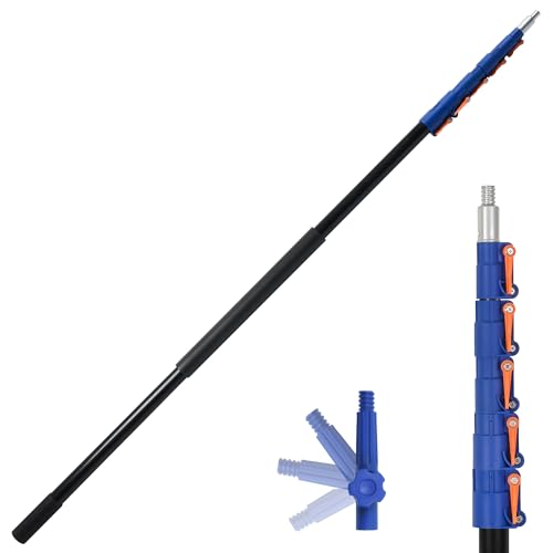 SHINMING 30FT Reach Telescoping Extension Pole, Multi-Purpose Extendable Pole with Universal Twist-on Metal Tip for Hanging Light Bulb Changer, Paint Roller, Duster, Window/Gutter Cleaning (7-30FT)