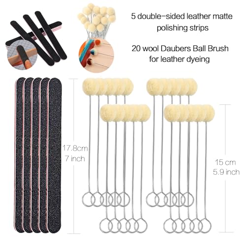 KIVISIN 94 PCS Leather Edge tools kit Including 3 Dye Rollers with 22 Heads, 3 Edge Bevelers, 1 Knife, 1 Burnisher, 39 Sanding Tools, 20 Wool Daubers for Leather Working, Skiving, Burnishing, Painting