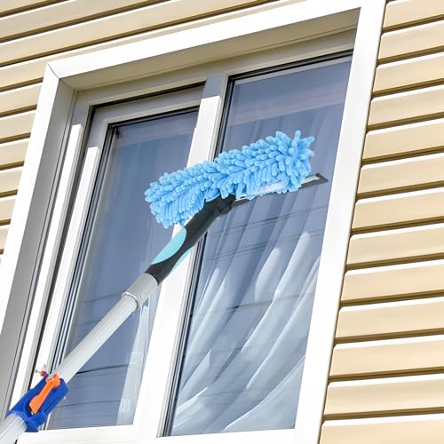 SHINMING 30FT Reach Telescoping Extension Pole, Multi-Purpose Extendable Pole with Universal Twist-on Metal Tip for Hanging Light Bulb Changer, Paint Roller, Duster, Window/Gutter Cleaning (7-30FT)