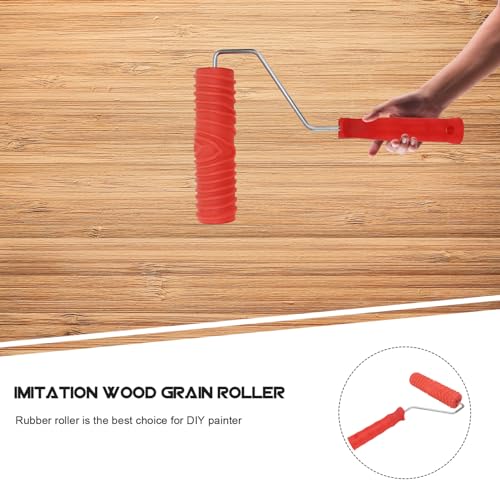 Ciieeo 7-inch Wood Graining Tool Red Wood Grain Paint Roller DIY Rubber Graining Tool with Handle for Art Paint Decoration