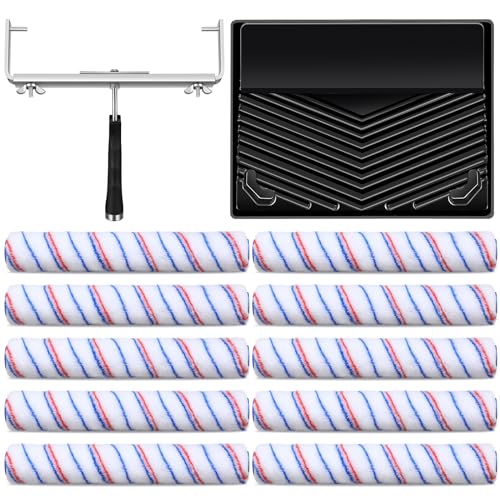 Leumoi 12 Pcs 18 Inch Paint Roller Kit Includes 18 Inch Paint Roller Tray 18 Inch Paint Roller Frame and 10 Pcs Microfiber Paint Roller Sleeves for Home House Ceiling Wall Furniture Painting
