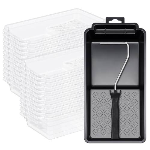 Geelin 50 Pcs 4 Inch Paint Tray Liner Paint Roller Tray 48 Pcs Disposable Paint Pan Tray Paint Roller Frame with Handle for Home Walls Furniture Household Painting Improvement Supplies