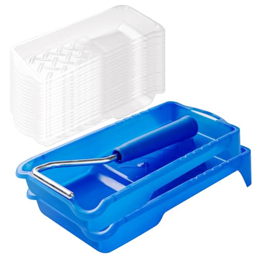 Mister Rui Paint Tray, 2 Inch Paint Tray with Liners, 22 Pack, Disposable Paint Roller Trays with Roller Frame, Plastic Paint Tray Liners, Small Paint Trays for Painting