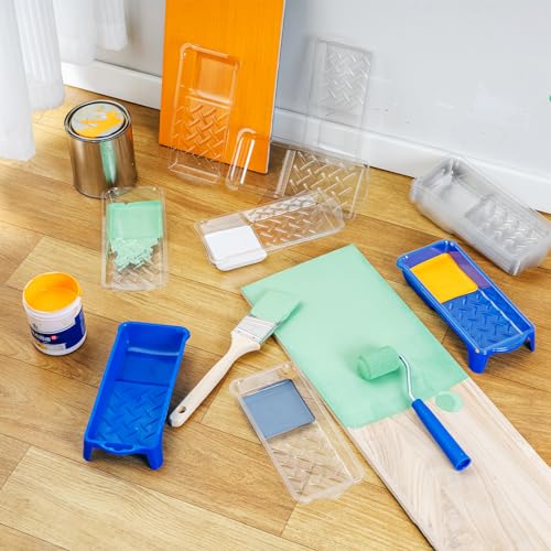 Mister Rui Paint Tray, 2 Inch Paint Tray with Liners, 22 Pack, Disposable Paint Roller Trays with Roller Frame, Plastic Paint Tray Liners, Small Paint Trays for Painting