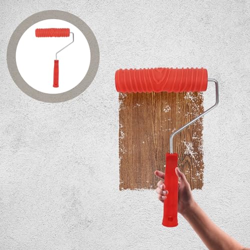 Ciieeo 7-inch Wood Graining Tool Red Wood Grain Paint Roller DIY Rubber Graining Tool with Handle for Art Paint Decoration