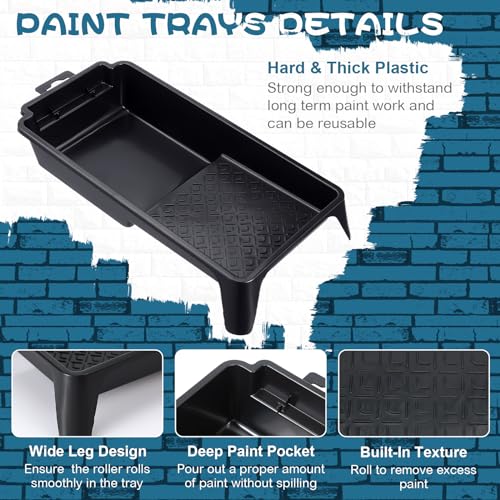 Geelin 50 Pcs 4 Inch Paint Tray Liner Paint Roller Tray 48 Pcs Disposable Paint Pan Tray Paint Roller Frame with Handle for Home Walls Furniture Household Painting Improvement Supplies