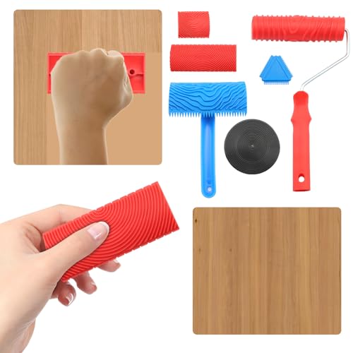 Wood Grain Tool,6PCS Soft Rubber Wood Grain Painting Tool,Texture Pattern Roller with Handle, DIY Rubber Texture Tool, Faux Wood Paint for Wall and Room Art Decoration.