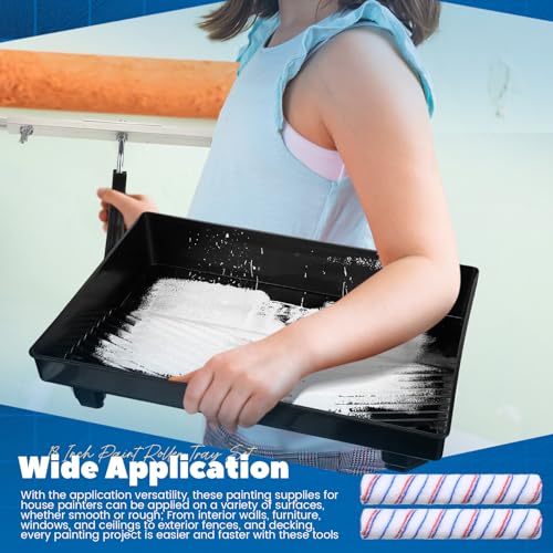 Leumoi 12 Pcs 18 Inch Paint Roller Kit Includes 18 Inch Paint Roller Tray 18 Inch Paint Roller Frame and 10 Pcs Microfiber Paint Roller Sleeves for Home House Ceiling Wall Furniture Painting