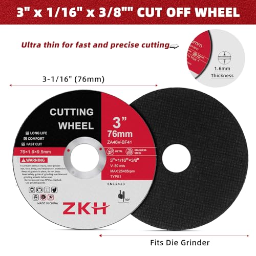 25 Pack 3" Cut Off Wheels for Angle Grinder