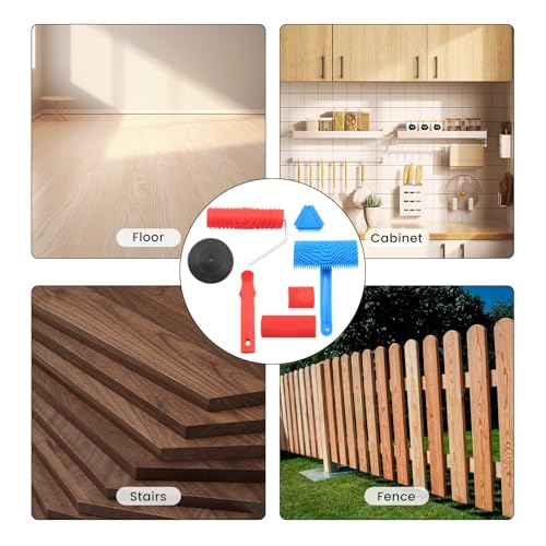 Wood Grain Tool,6PCS Soft Rubber Wood Grain Painting Tool,Texture Pattern Roller with Handle, DIY Rubber Texture Tool, Faux Wood Paint for Wall and Room Art Decoration.