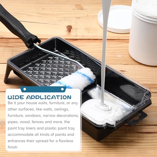 Geelin 50 Pcs 4 Inch Paint Tray Liner Paint Roller Tray 48 Pcs Disposable Paint Pan Tray Paint Roller Frame with Handle for Home Walls Furniture Household Painting Improvement Supplies