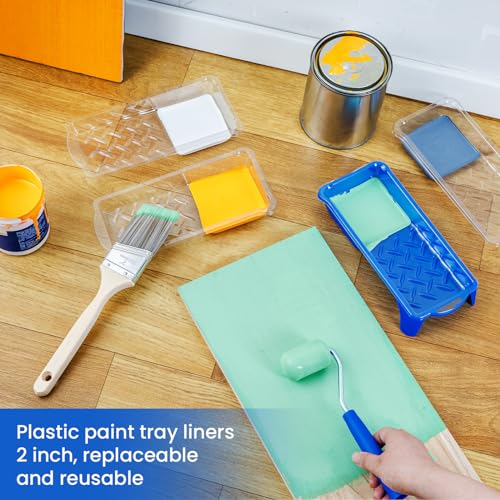 Mister Rui Paint Tray, 2 Inch Paint Tray with Liners, 22 Pack, Disposable Paint Roller Trays with Roller Frame, Plastic Paint Tray Liners, Small Paint Trays for Painting