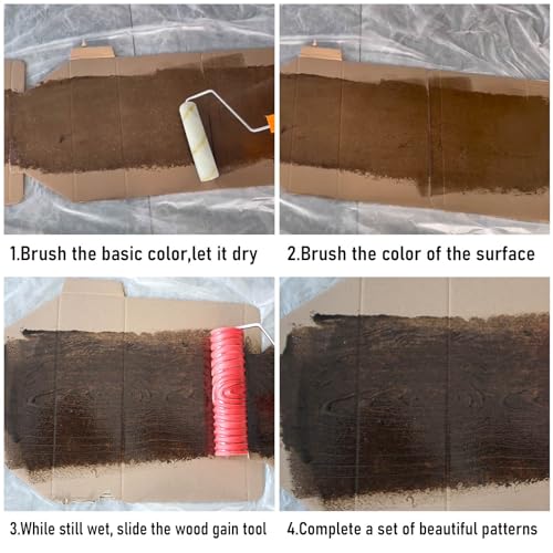 Wood Grain Tool with Rollers, 5-Pack Wood Graining Roller Painting Tool with Handle, Rubber Empaistic Wood Texture Painting Tool Set for DIY Wall Room Art Paint Decoration
