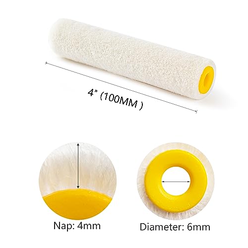 Mister Rui Paint Roller, 4 Inch Paint Roller Wool Blend, 30 Pack, 4mm Short Nap, Small Paint Roller Covers, Reusable Mini Paint Rollers for Use with All Paints and Stains