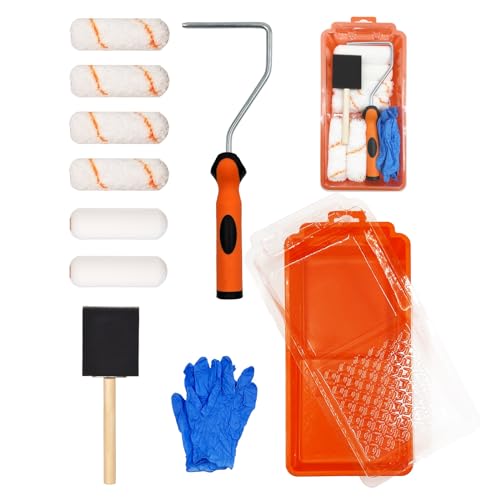 12pc Mini Paint Roller Kit, 4 inch Painting Tray Set with High Density Foam Roller, Microfiber Roller Cover, Brush, Golves, Perfect for Small Area, Touch Ups