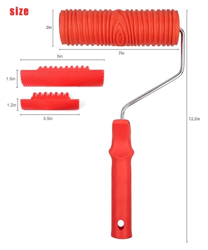 Paint Roller, Paint Pattern Roller, Wood Grain Tool Kit, Wood Graining Maker Tool with Handle for Wall Wood Decoration and Art Paint (7 Inch)