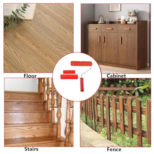 Paint Roller, Paint Pattern Roller, Wood Grain Tool Kit, Wood Graining Maker Tool with Handle for Wall Wood Decoration and Art Paint (7 Inch)