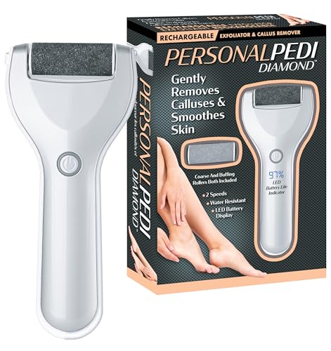 Personal Pedi Diamond: Exfoliates, Buffs, & Polishes with Encrusted Diamond Chips - Rechargeable, Interchangeable Rollers– Easy-to-use, 2 Intensity Levels, 2 Speeds, As Seen On TV