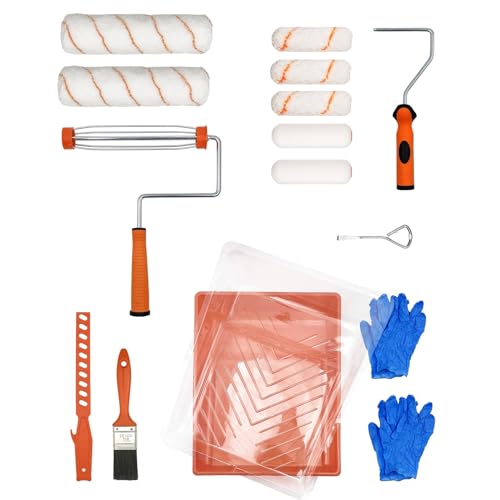 Malura-17PC Paint Roller Tray Kit, 9 Inch Painting Set with Tray, Liners, 9" Roller Frame, Roller Covers, 4 Inch Roller Frame, Small Foam Roller, Paint Brush for House Painting & Other Painting Job