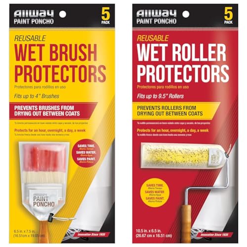 ALLWAY PON Paint Poncho Reusable Wet Paint Brush & Roller Protectors, 5 Pack Each
