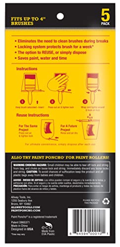 ALLWAY PON Paint Poncho Reusable Wet Paint Brush & Roller Protectors, 5 Pack Each