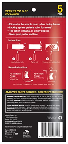 ALLWAY PON Paint Poncho Reusable Wet Paint Brush & Roller Protectors, 5 Pack Each