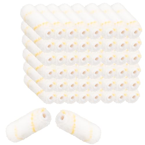 Framendino, 50 Pack Mini Paint Roller Covers Microfiber Paint Roller Cover Sleeves 4 Inch Small Roller Naps Home Wall Repair Tool for House Painting DIY Craft Yellow