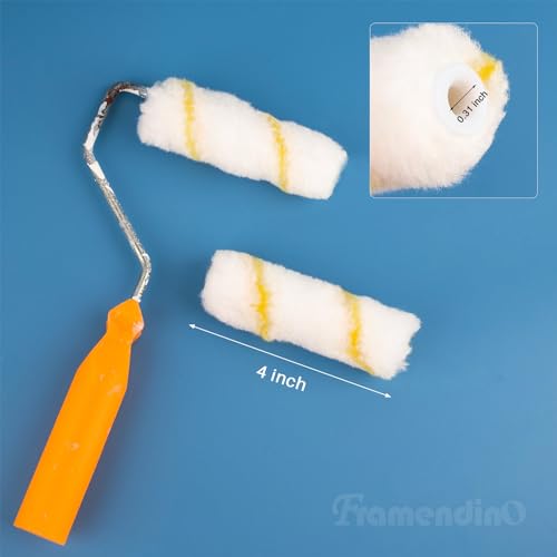 Framendino, 50 Pack Mini Paint Roller Covers Microfiber Paint Roller Cover Sleeves 4 Inch Small Roller Naps Home Wall Repair Tool for House Painting DIY Craft Yellow
