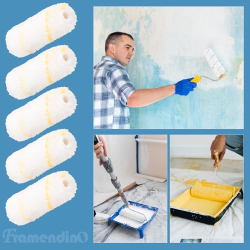 Framendino, 50 Pack Mini Paint Roller Covers Microfiber Paint Roller Cover Sleeves 4 Inch Small Roller Naps Home Wall Repair Tool for House Painting DIY Craft Yellow