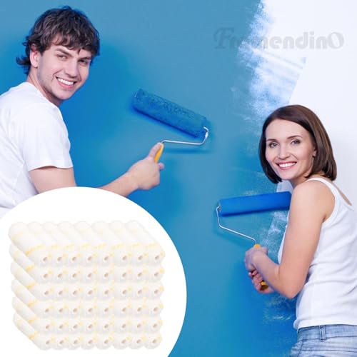 Framendino, 50 Pack Mini Paint Roller Covers Microfiber Paint Roller Cover Sleeves 4 Inch Small Roller Naps Home Wall Repair Tool for House Painting DIY Craft Yellow