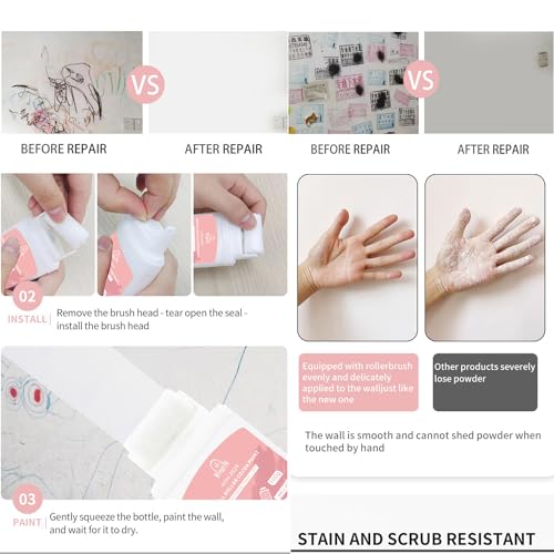 Small Roller Brush Wall Repair Tool, 2024 New, Portable Wall Roller Brush Set with Tool, Water-Based & Ready to Use, Small Roller Brush Kit for Repairing The Latex Paint Wall - White, 3.5 Fl OZ