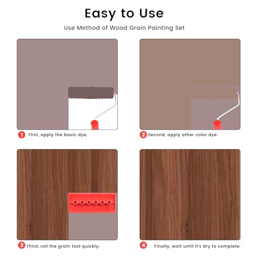 Wood Graining Tool,6Pcs Wood Grain Roller Soft Rubber Wood Graining Painting Tool Texture Pattern Roller with Handle DIY Rubber Graining Tool Paint Look Like Wood for Wall Room Art Paint Decoration