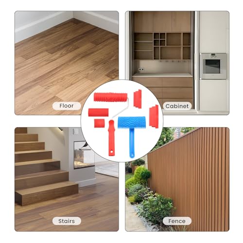 Wood Graining Tool,6Pcs Wood Grain Roller Soft Rubber Wood Graining Painting Tool Texture Pattern Roller with Handle DIY Rubber Graining Tool Paint Look Like Wood for Wall Room Art Paint Decoration