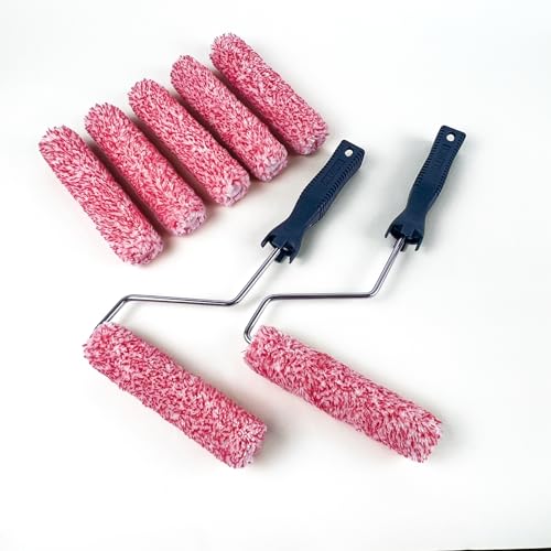 ALLGET Red Bambi Paint Roller Set 6 inch, 2 Roller Frame with 7 Microfiber Covers，1/2" Nap Mini Roller for Painting, Smooth Finish, Non-Shedding, for Small Area Painting (6-inch Paint Roller Set)