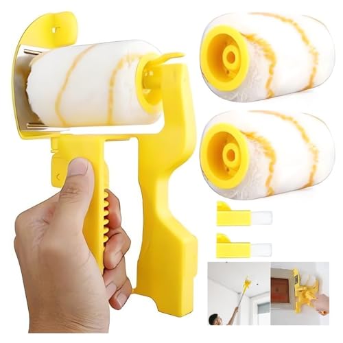 Paint Edger Pro - 2024 New Painting Trimmer Edger Tools for Walls High Ceilings with Edger Paint Brush Kit, Bucket Edge Paint Roller Splatter Shield for Trim Corner Painting Cut in Tool (Handheld)