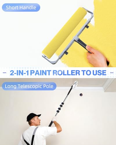 SKGPOLE 12FT Telescopic Paint Roller Pole, Multi-Function Paint Roller Kit with Lightweight Sturdy Aluminum 3-12FT Telescopic Extension Pole, House Paint Roller Brush for Walls, Ceiling, Decks, Doors