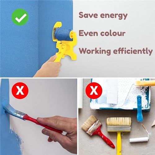 Paint Edger Pro - 2024 New Painting Trimmer Edger Tools for Walls High Ceilings with Edger Paint Brush Kit, Bucket Edge Paint Roller Splatter Shield for Trim Corner Painting Cut in Tool (Handheld)