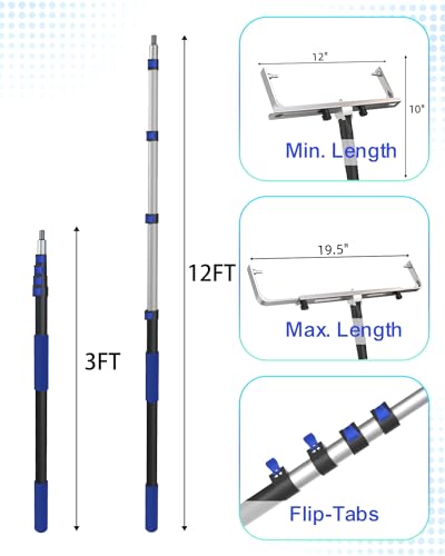 SKGPOLE 12FT Telescopic Paint Roller Pole, Multi-Function Paint Roller Kit with Lightweight Sturdy Aluminum 3-12FT Telescopic Extension Pole, House Paint Roller Brush for Walls, Ceiling, Decks, Doors