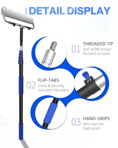 SKGPOLE 12FT Telescopic Paint Roller Pole, Multi-Function Paint Roller Kit with Lightweight Sturdy Aluminum 3-12FT Telescopic Extension Pole, House Paint Roller Brush for Walls, Ceiling, Decks, Doors