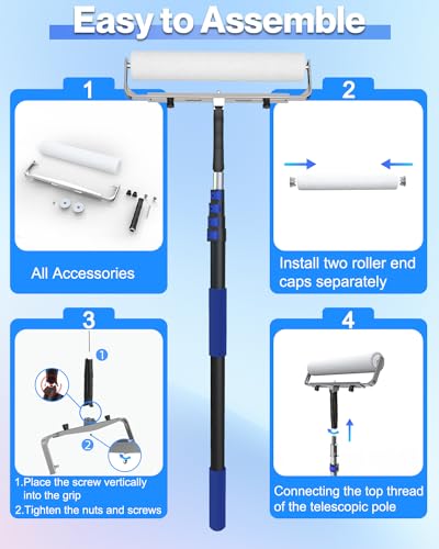 SKGPOLE 12FT Telescopic Paint Roller Pole, Multi-Function Paint Roller Kit with Lightweight Sturdy Aluminum 3-12FT Telescopic Extension Pole, House Paint Roller Brush for Walls, Ceiling, Decks, Doors