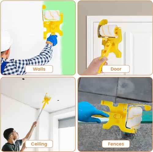 Paint Edger Pro - 2024 New Painting Trimmer Edger Tools for Walls High Ceilings with Edger Paint Brush Kit, Bucket Edge Paint Roller Splatter Shield for Trim Corner Painting Cut in Tool (Handheld)