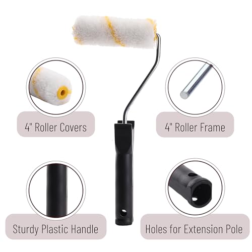 Bates- Paint Tray Set, 5 pcs, 4-Inch Paint Roller Kit, Small Paint Roller Paint Brush, Paint Roller Set, Paint Rollers 4 Inch, Paint Roller Tray, Paint Roller Brush, Small Roller Paint Brush