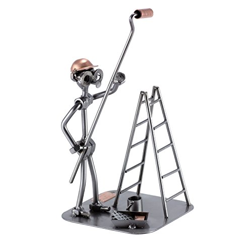Steelman24 Painter with Paint Roller Sculpture Nuts and Bolts Metal Figurine Handmade in Germany Gift for Birthday Retirement Anniversary Graduation Present Steel Sculpture Home Decor