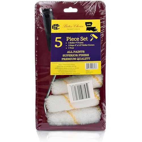 Bates- Paint Tray Set, 5 pcs, 4-Inch Paint Roller Kit, Small Paint Roller Paint Brush, Paint Roller Set, Paint Rollers 4 Inch, Paint Roller Tray, Paint Roller Brush, Small Roller Paint Brush