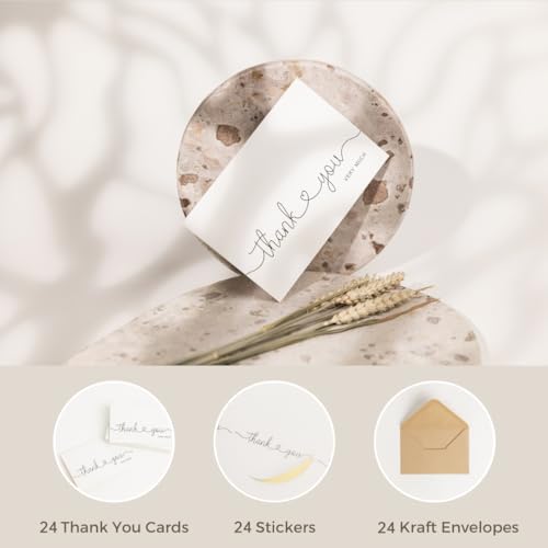 24 Pack Kraft Thank You Cards with Stickers