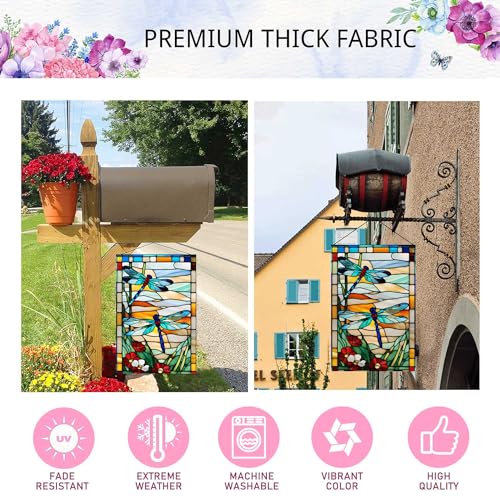 Dragonfly Garden Flag: Glass Style Flowers, Double-sided, Rustic