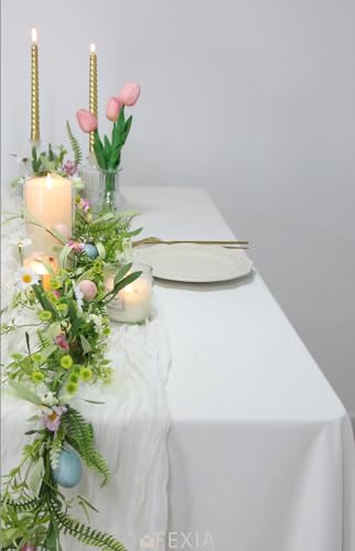 FEXIA White Gauze Table Runner 35x120" - Boho Wedding