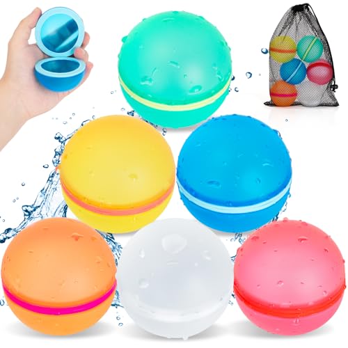 6 Pack Reusable Water Balloons with Mesh Bag