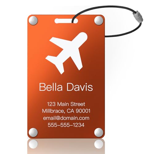 Custom Metal Luggage Tags with Personalized Text (Orange)